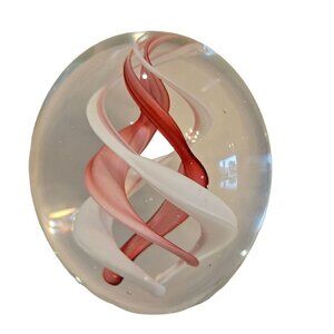 Pink Ribbon Spiral Swirl Art Glass Egg Magnum Heavy Paperweight